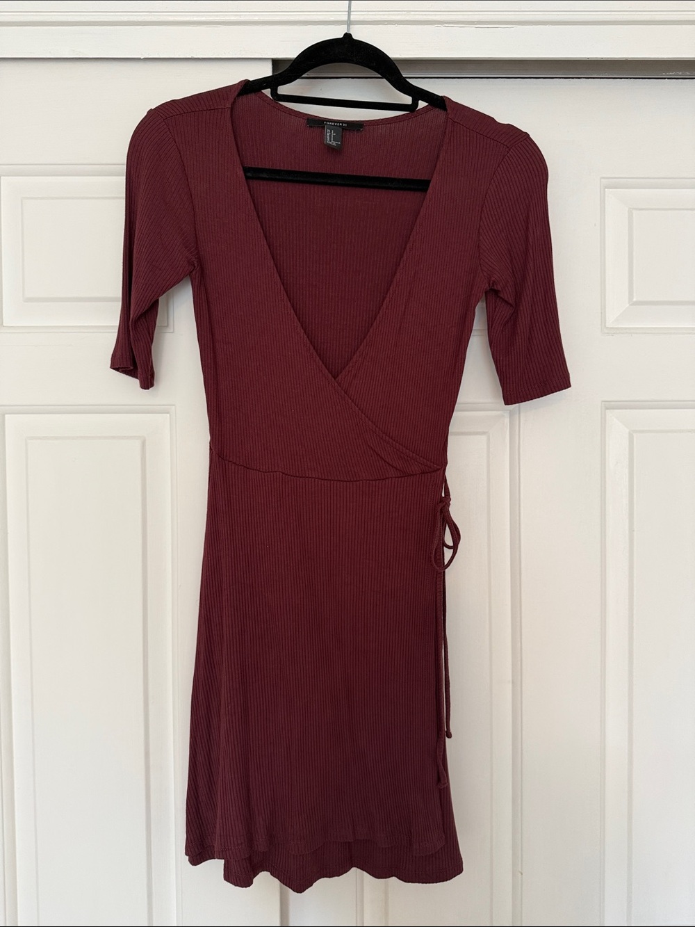 Forever 21 Ribbed Wrap Mini Dress in Burgundy